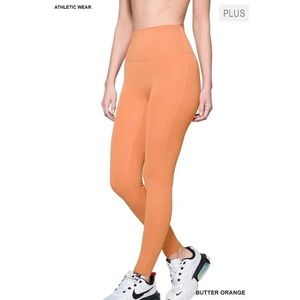 Plus Athletic High Waisted Full Length Leggings - Butter Orange - 1XL, 2XL, 3…
